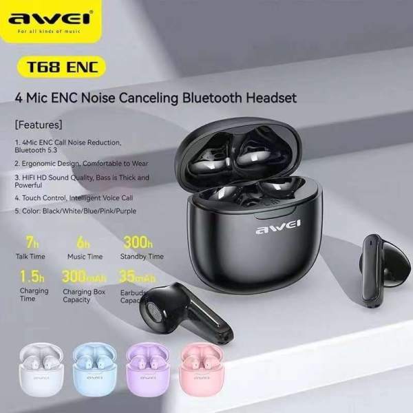 Awei T68 ENC bluetooth Earbuds